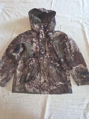 RedHead Kids' Camo Hooded Rain Jacket in Brown and Olive